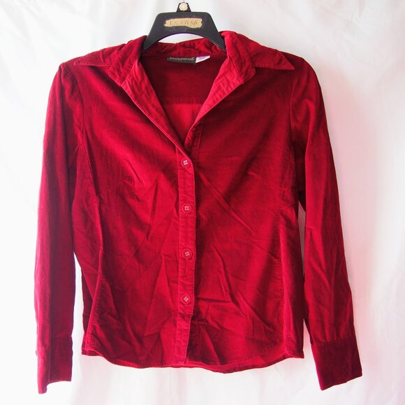 Harve Benard by Benard Holtzman Red Button Front Corduroy Long Sleeve Top Size L - Picture 2 of 9